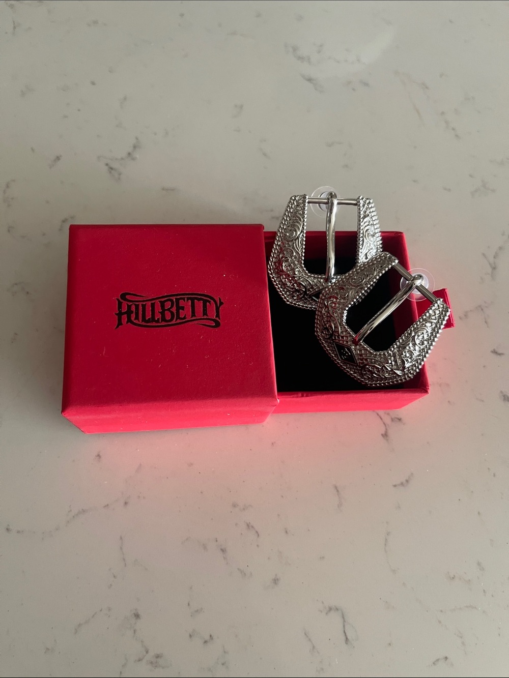 Silver-Tone Western Buckle Earrings - Silver